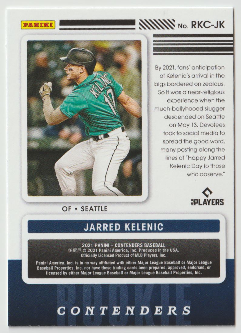 2021 Panini Contenders Rookie Jarred Kelenic #RKC-JK card back image