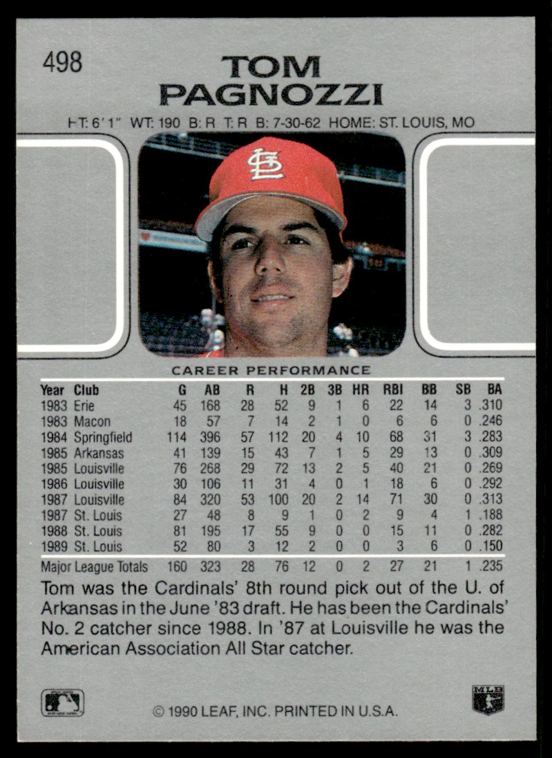 1990 Leaf Tom Pagnozzi #498 card back image