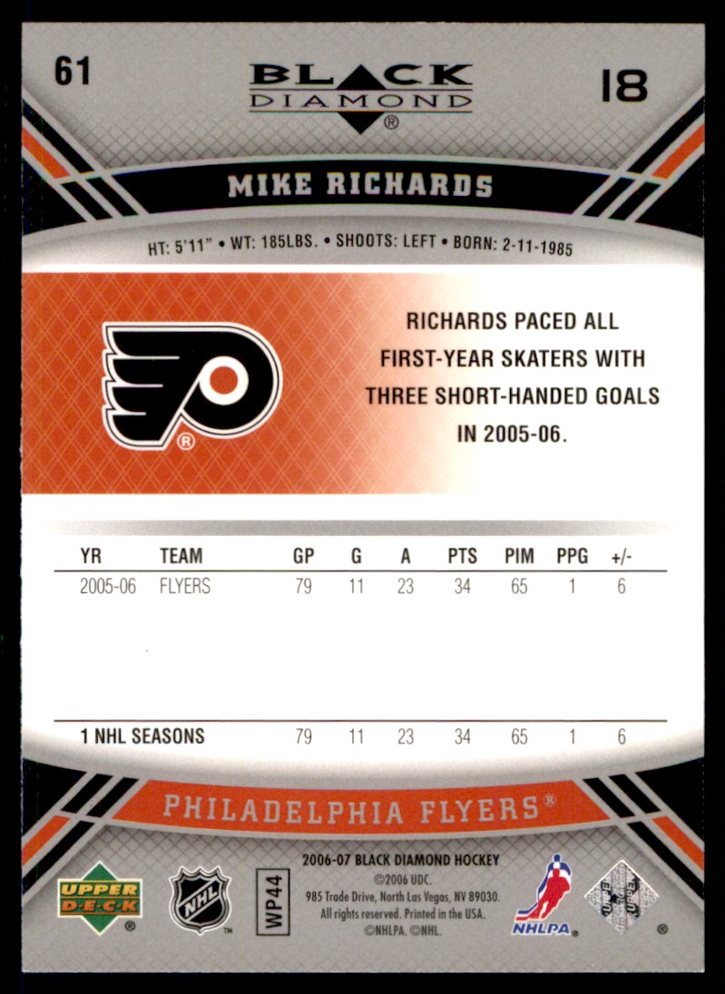 2006-07 Upper Deck Black Diamond Mike Richards Philadelphia Flyers