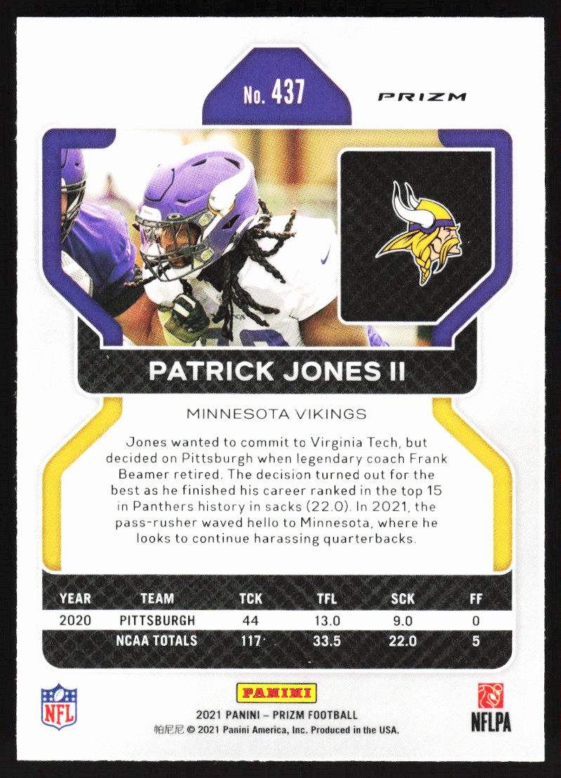 2021 Panini Prizm Red Cracked Ice Patrick Jones II #437 card back image