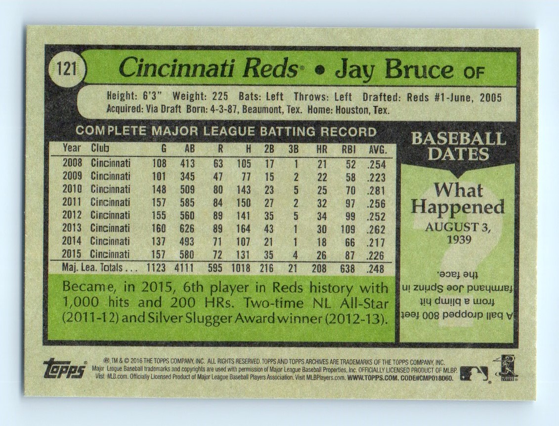 2016 Topps Archives Jay Bruce Cincinnati Reds #121 | eBay