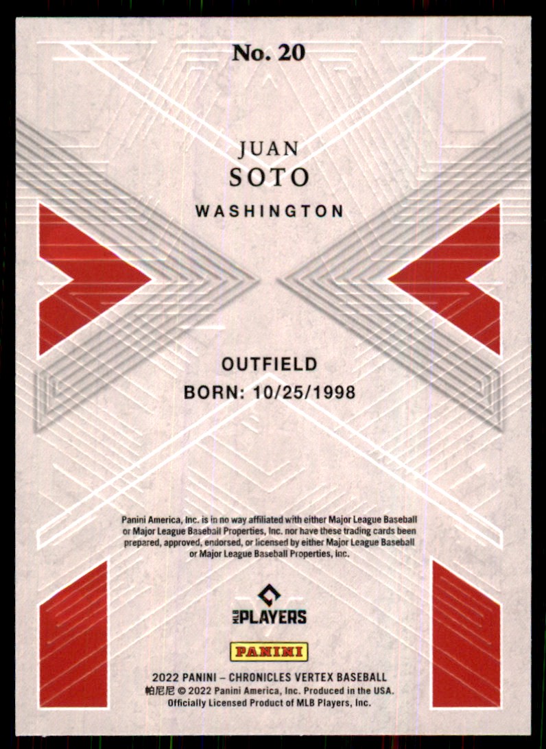 2022 Panini Chronicles Vertex Juan Soto Washington Nationals #20