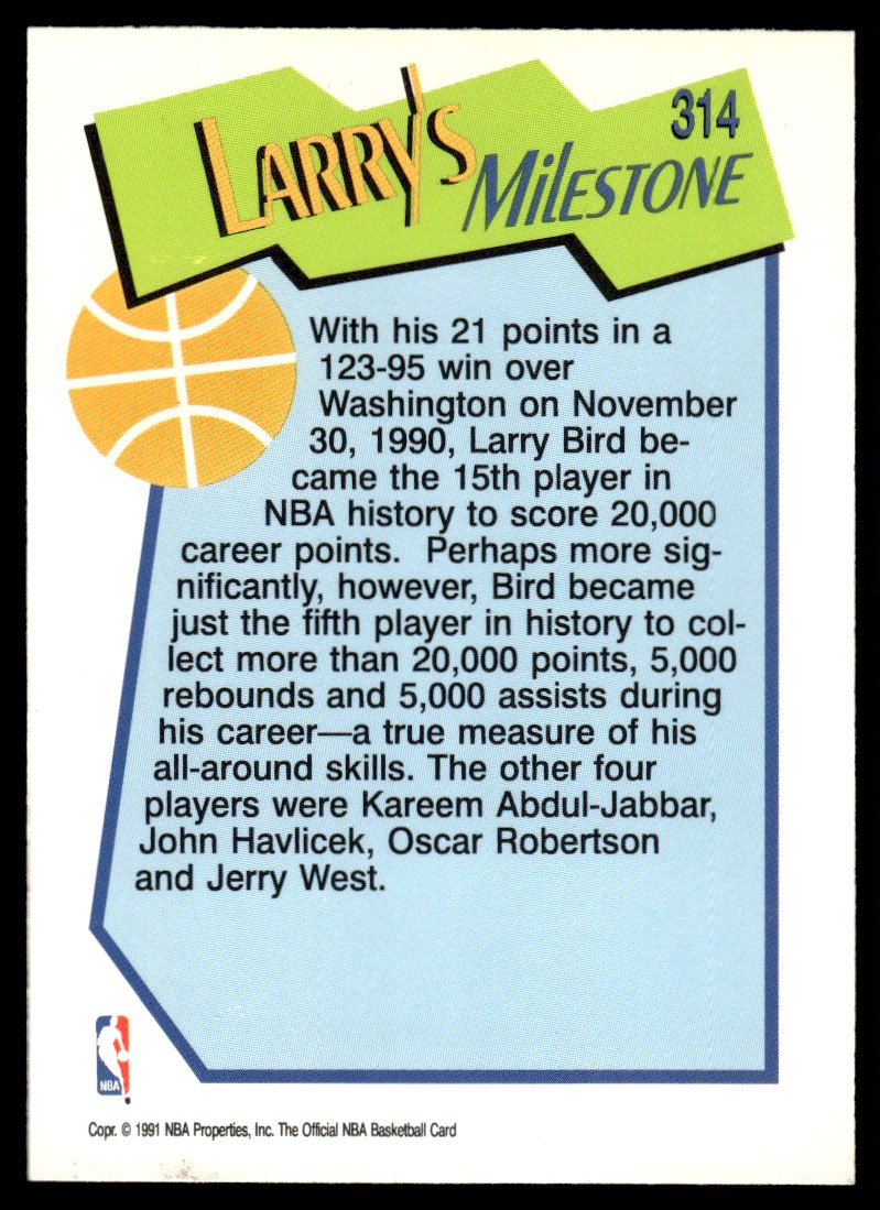 1991-92 NBA Hoops Larry Bird #314 card back image