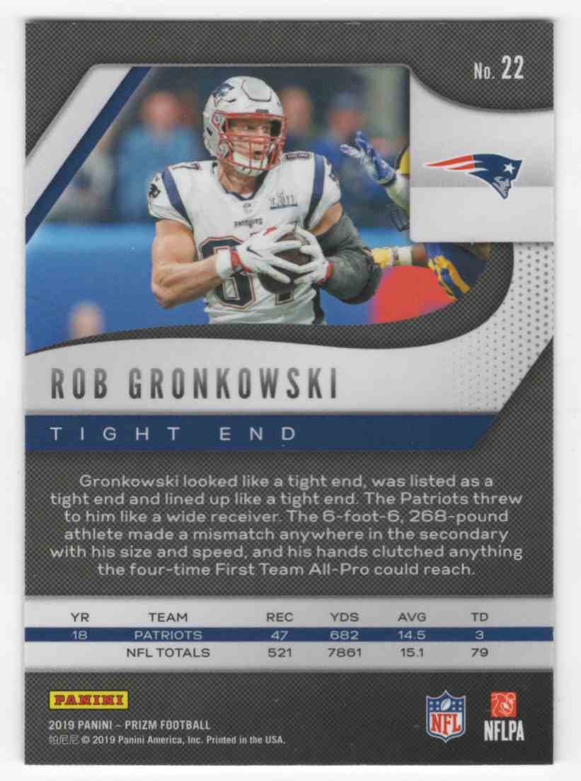 2019 Panini Prizm Rob Gronkowski #22 card back image