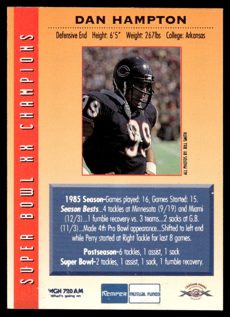 1985 SUPER BOWL CHAMPS DAN HAMPTON CHICAGO BEARS #99 WGN 720 AM | eBay
