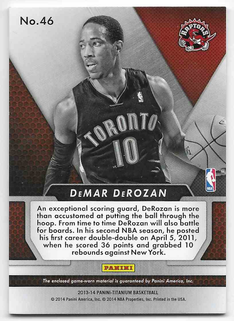 2013-14 Panini Titanium Double Double Jersey DeMar DeRozan #46 card back image