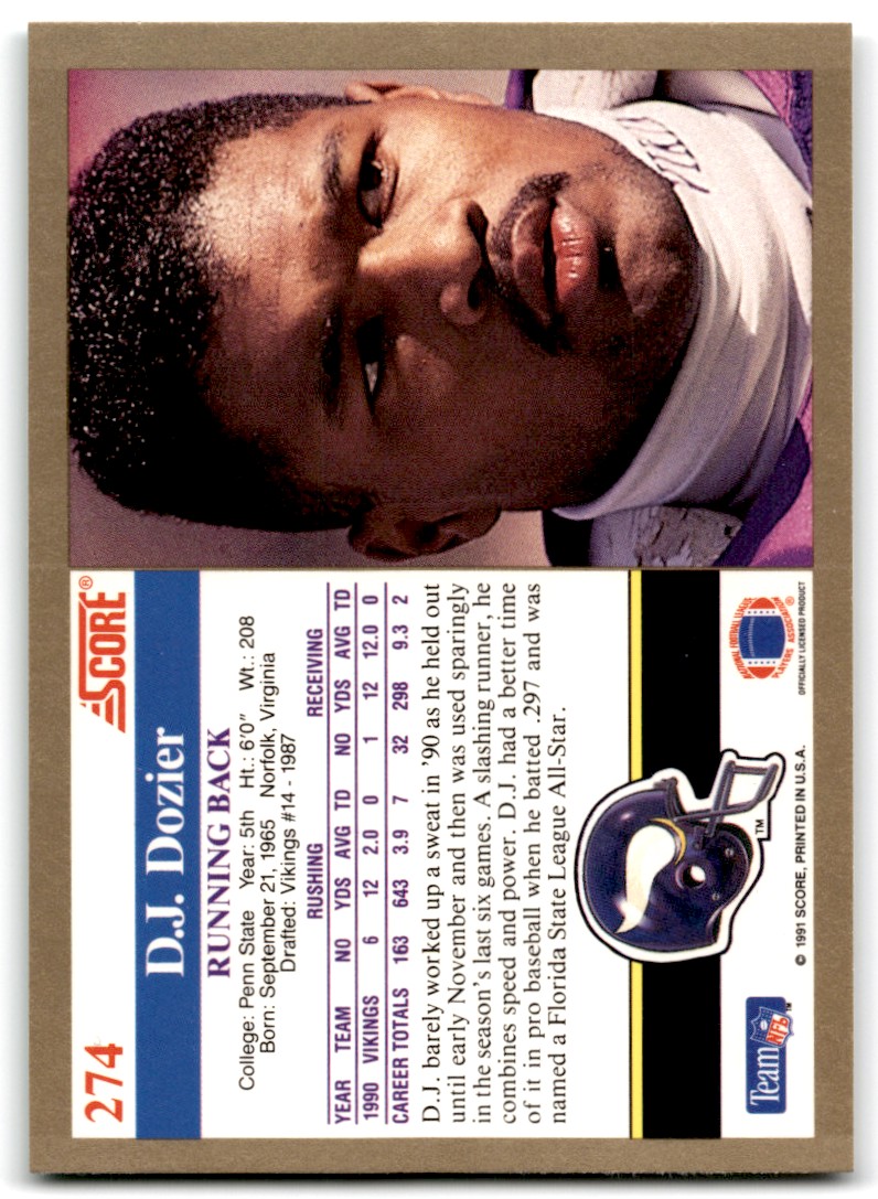 1991 Score D.J. Dozier Minnesota Vikings #274 | eBay