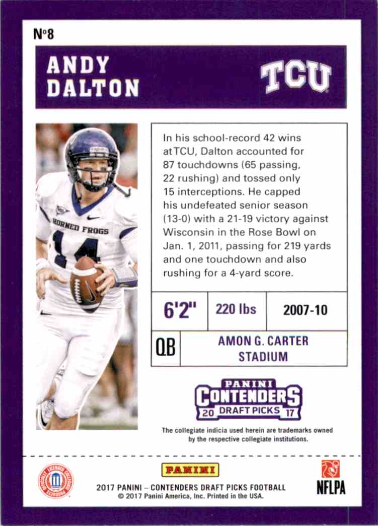 2017 Panini Contenders Draft Picks Andy Dalton #8 50948 | eBay