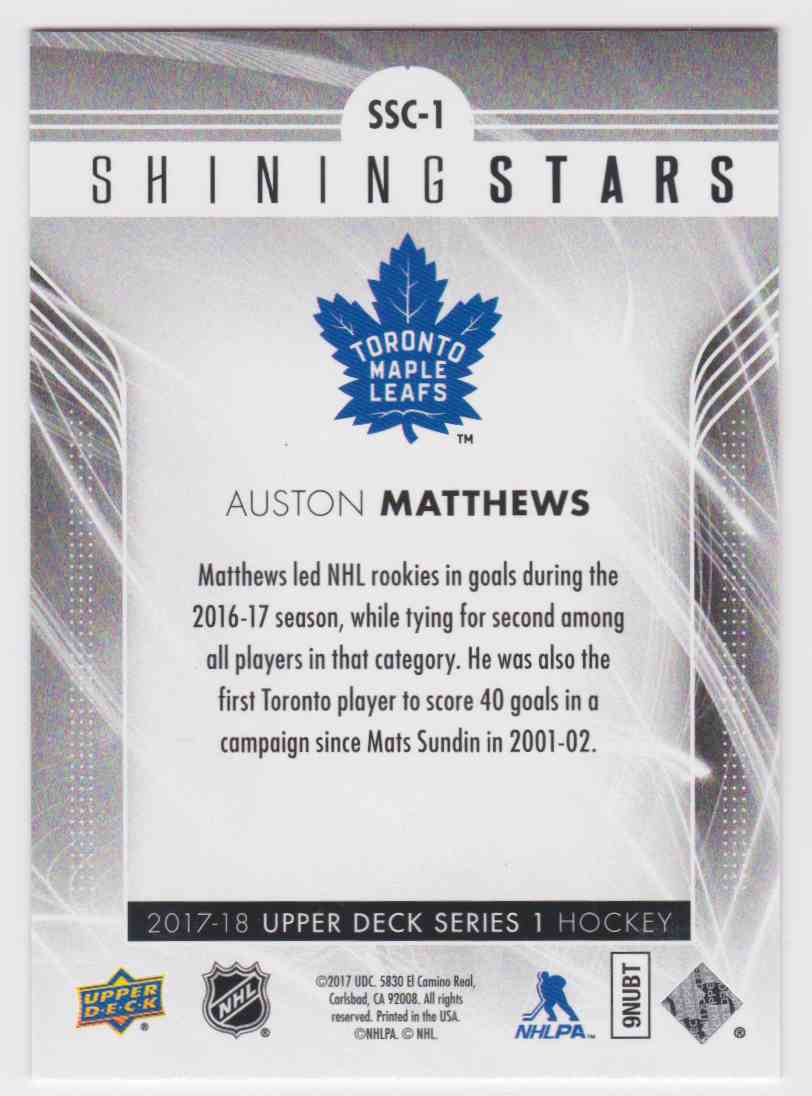 2017-18 Upper Deck Series 1 Shinning Stars Auston Matthews #SSC-1 card back image