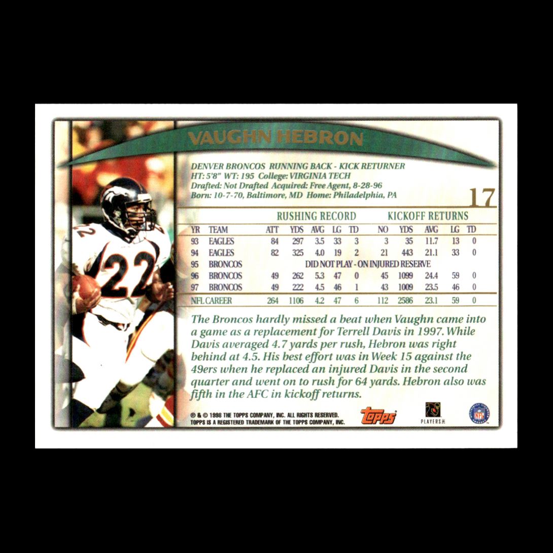 Vaughn Hebron 1998 Topps R323F Denver Broncos #17 35 | eBay