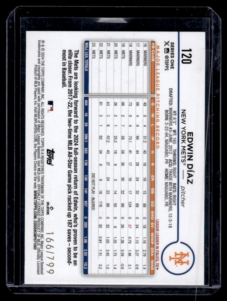 2024 Topps Purple Shimmer Edwin Díaz #120 card back image