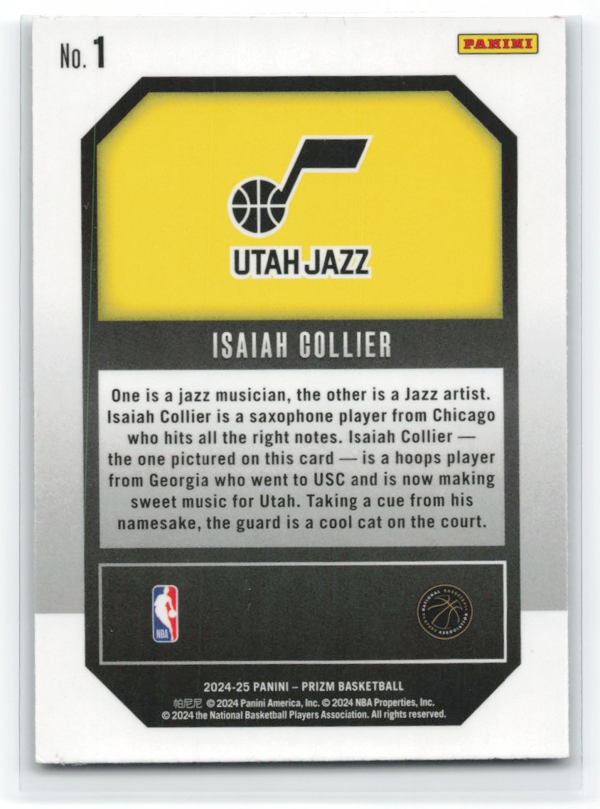2024-25 Prizm Isaiah Collier #1 card back image
