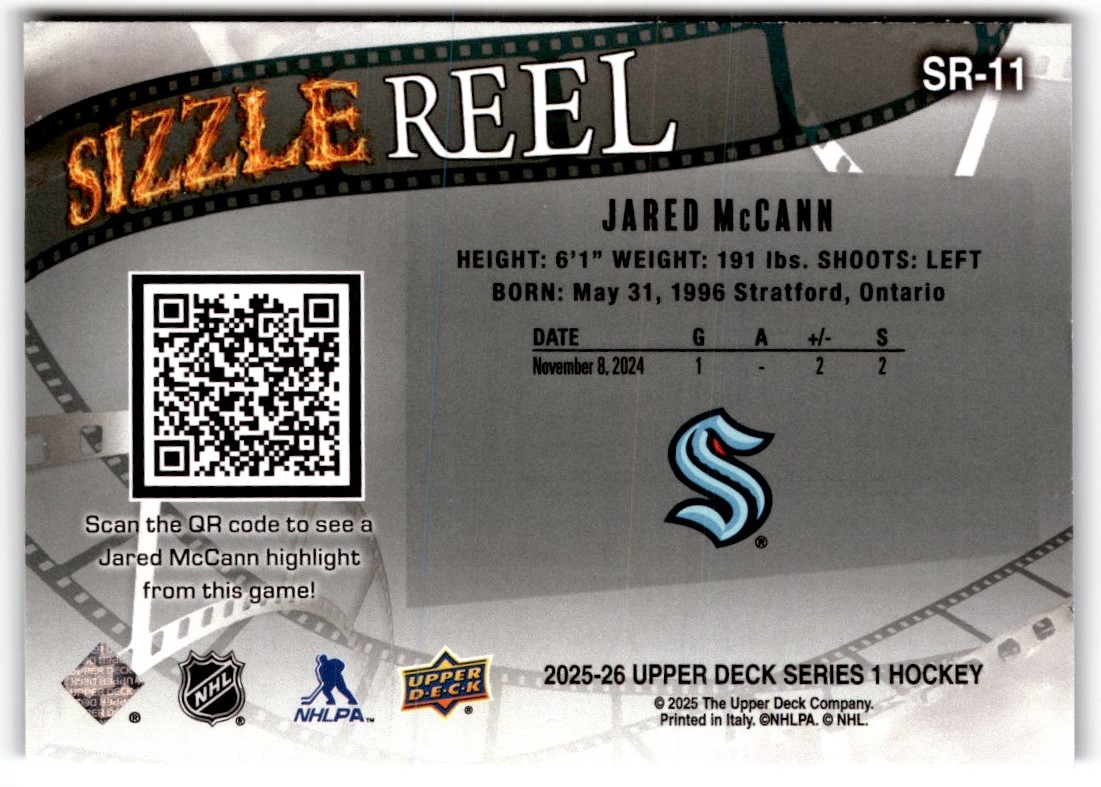 Jared McCann 2025-26 Upper Deck Sizzle Reel #SR-11 Seattle Kraken