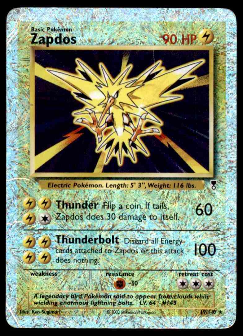 2002 Pokemon Card Legendary Collection Zapdos Played 19 110