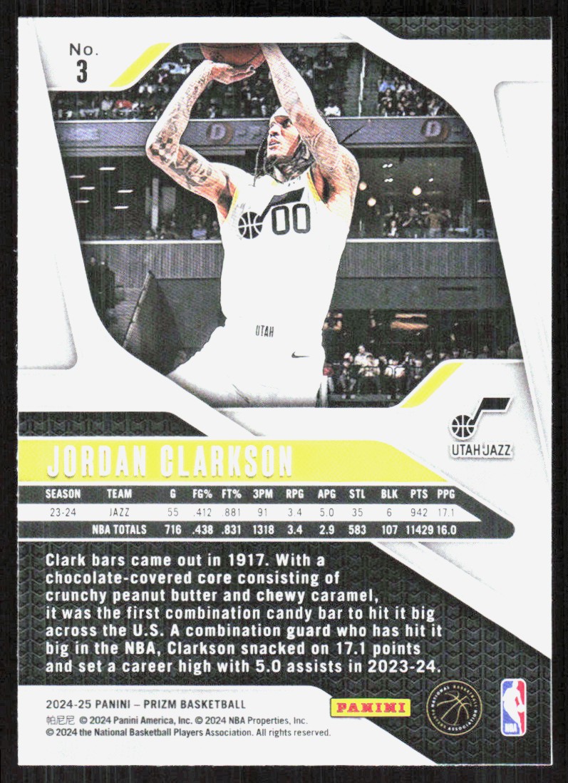 2024-25 Panini Prizm Jordan Clarkson #3 card back image