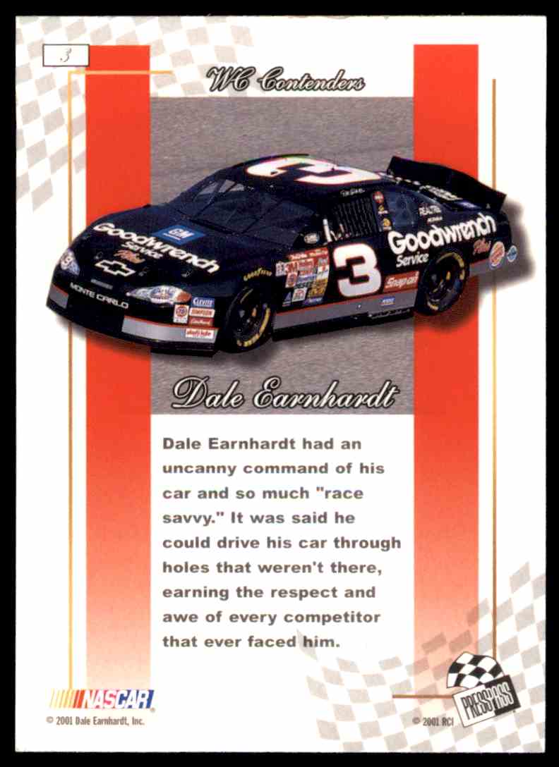 2001 Press Pass Premium Gold Dale Earnhardt card back image