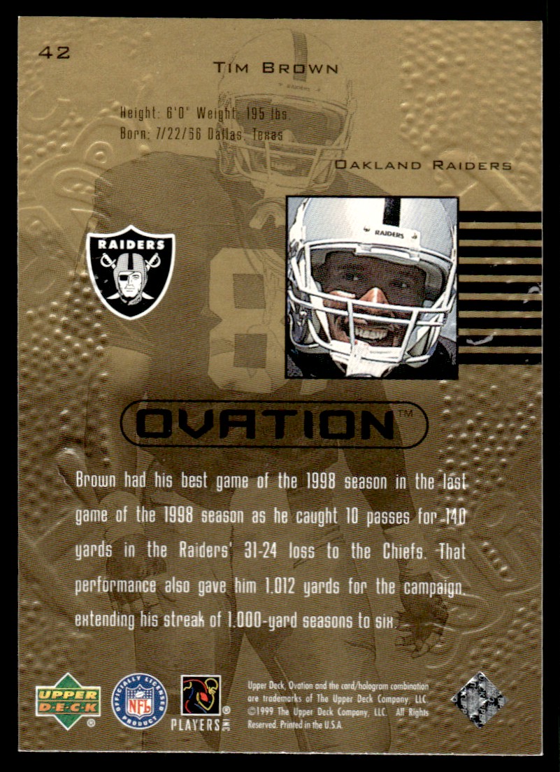 1999 Upper Deck Ovation * Tim Brown #42 card back image