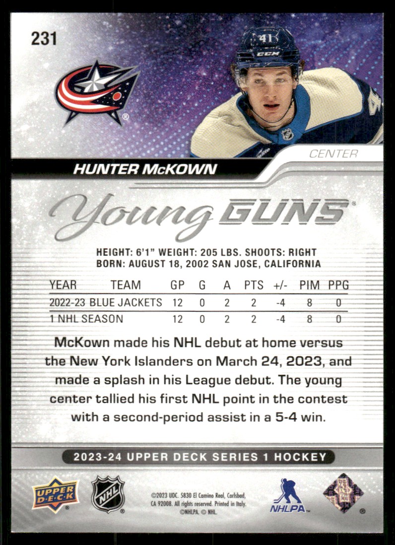 2023-24 Upper Deck YG Hunter McKown #231 card back image