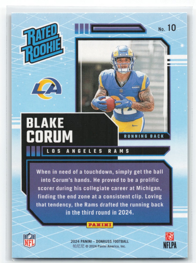 2024 Donruss Blake Corum #10 card back image