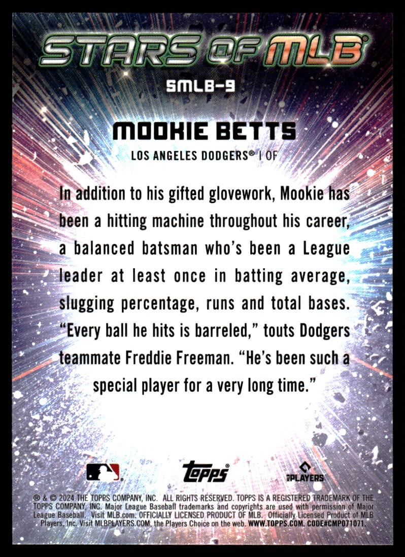 2024 Topps Series 1 Stars of MLB Mookie Betts #SMLB-9 card back image