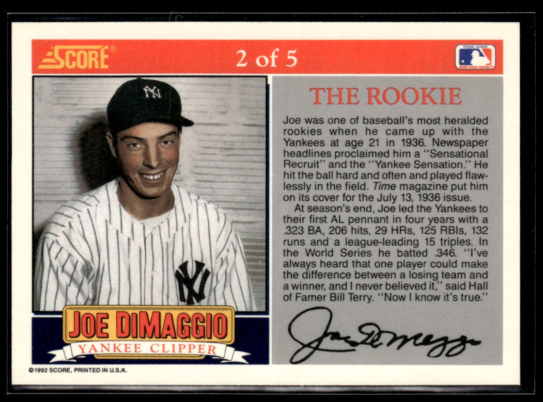 1992 Score Joe Dimaggio The Rookie Yankees #2 | eBay