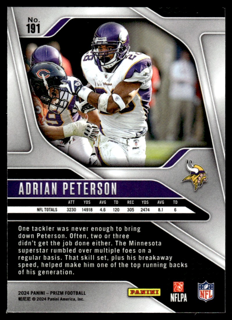 2024 Panini Prizm Adrian Peterson #191 card back image
