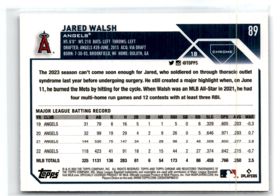 2023 Topps Chrome Jared Walsh #89 card back image