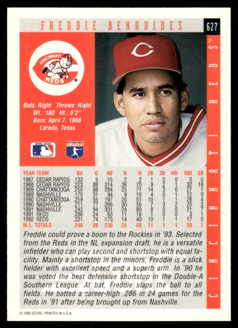 1993 Score Freddie Benavides Cincinnati Reds #627 | eBay