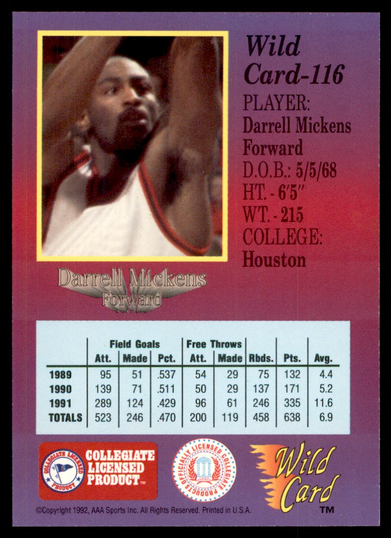 1992-93 Wild Card Darrell Mickens Basketball Cards #116 | eBay