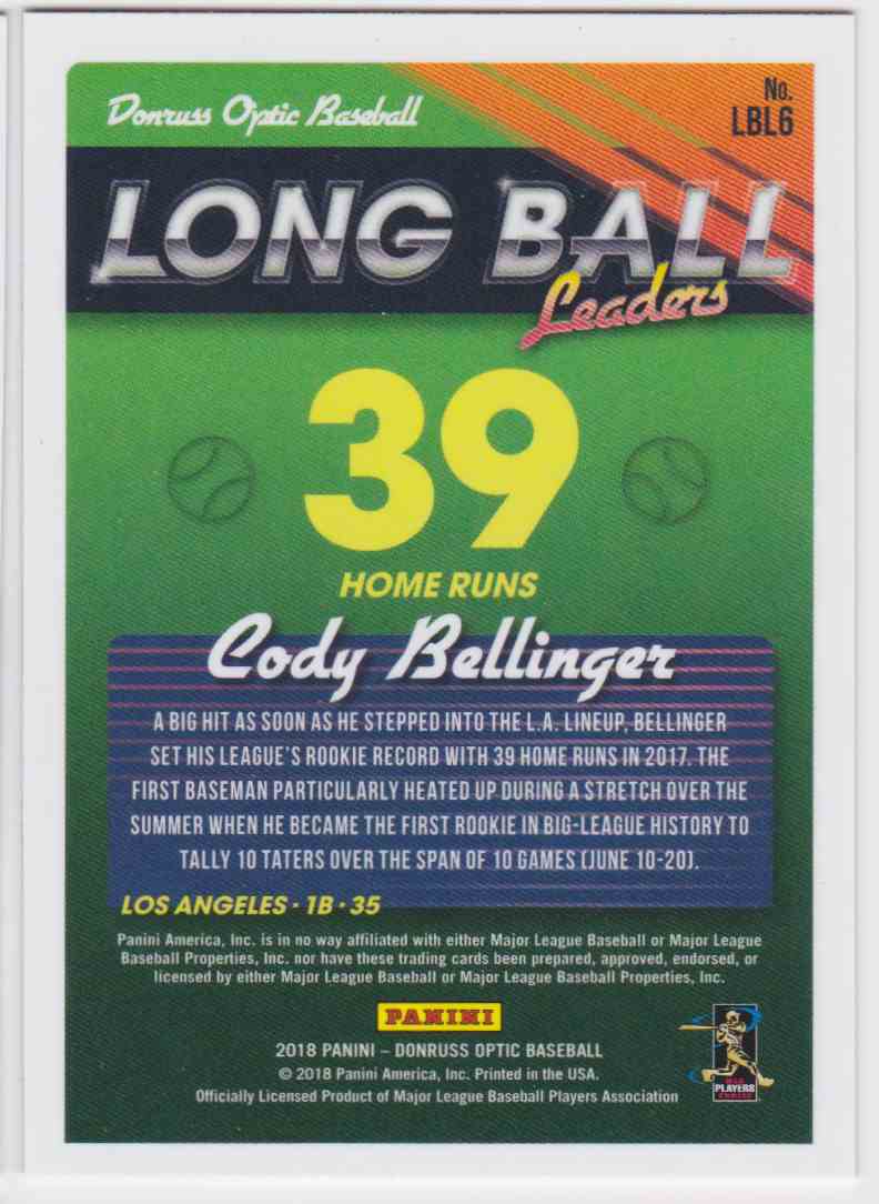 2018 Donruss Optics Long Ball Cody Bellinger #LBL6 card back image