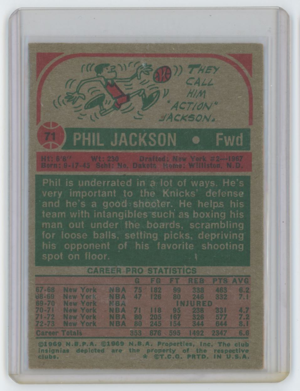 1973-74 Topps Phil Jackson #71 card back image
