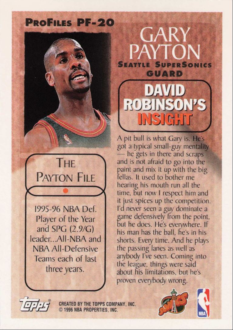 1996-97 Topps Pro Files Gary Payton #PF-20 on Kronozio