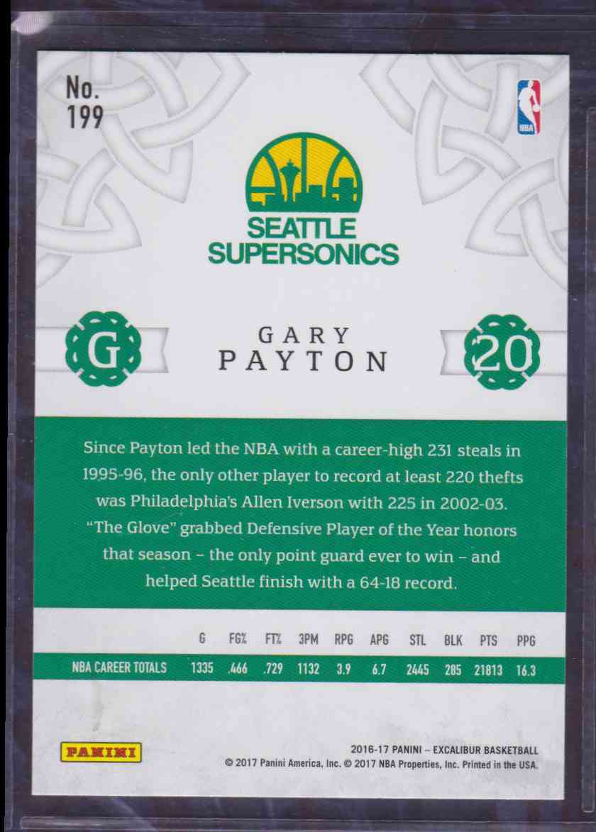 2016-17 Panini Excalibur Count Parallel Gary Payton #199 card back image