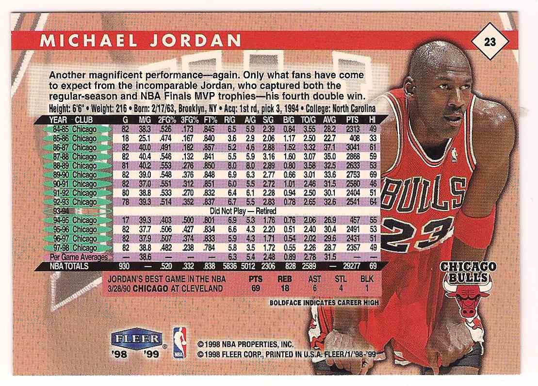 1998-99 Fleer Michael Jordan #23 on 