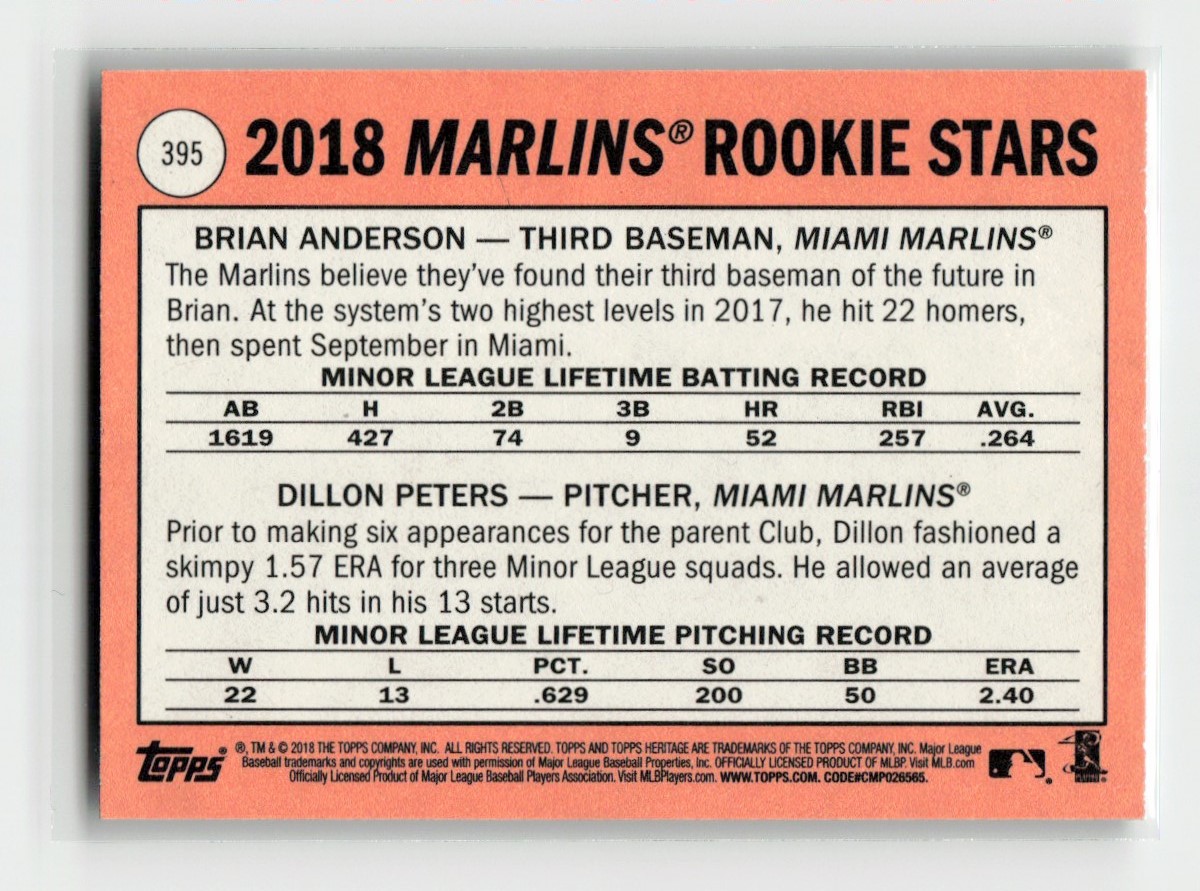 2018 Topps Heritage Dillon Peters/Brian Anderson #395 card back image