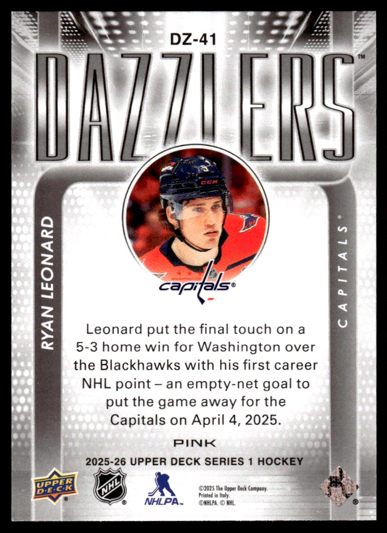 2025-26 UPPER DECK DAZZLERS PINK RYAN LEONARD WASHINGTON CAPITALS