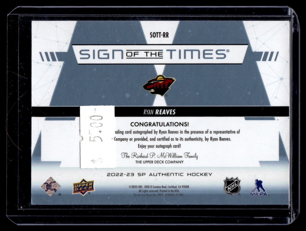 2022-23 SP Authentic Sign of the Times Ryan Reaves Auto Minnesota