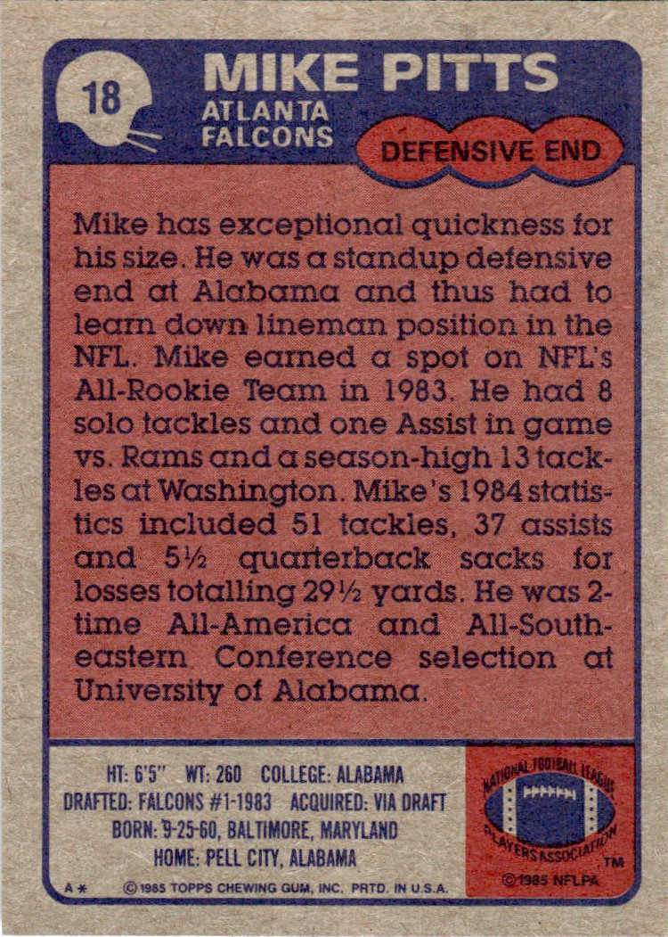 1985 Topps Mike Pitts B #18 card back image
