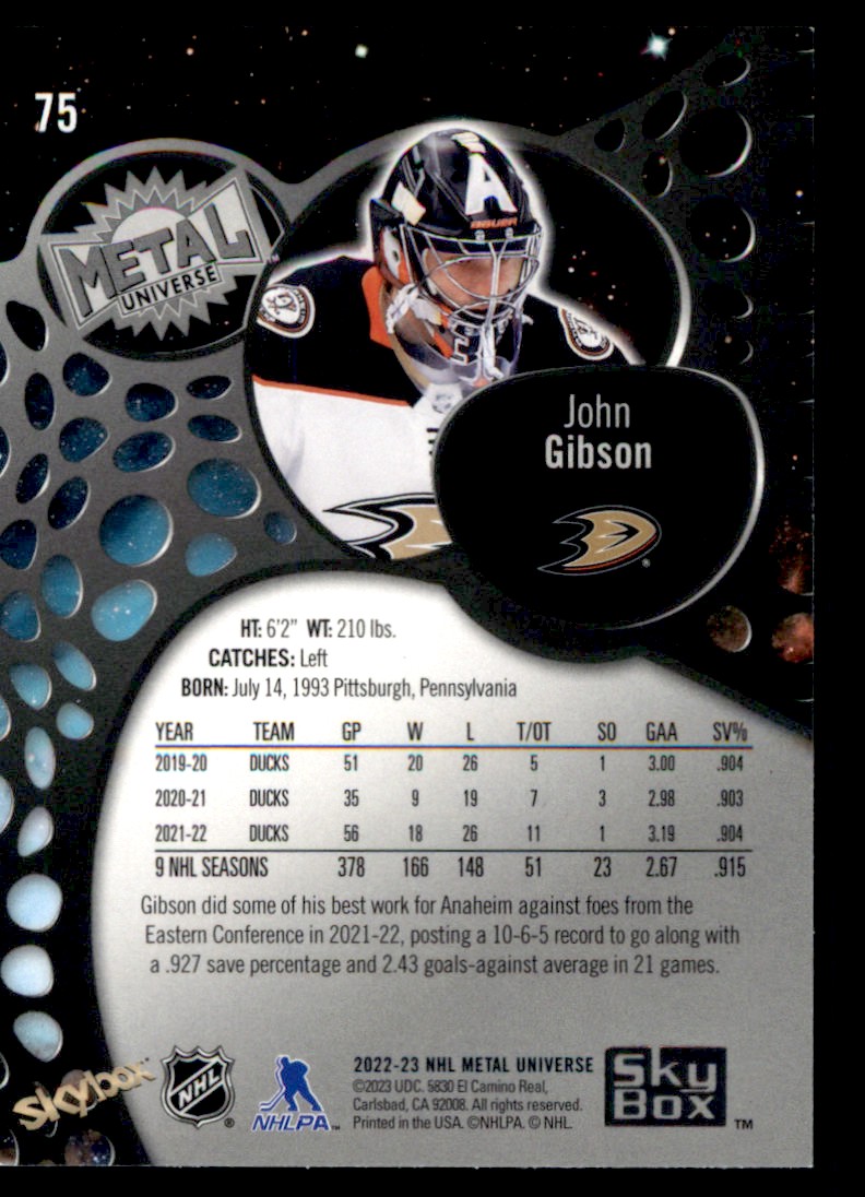 2022-23 Skybox Metal Universe John Gibson #75 card back image