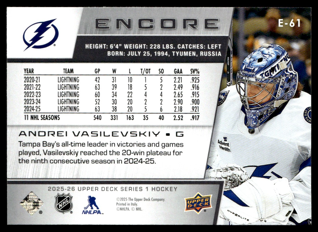 2025-26 Upper Deck Encore Andrei Vasilevskiy Tampa Bay Lightning