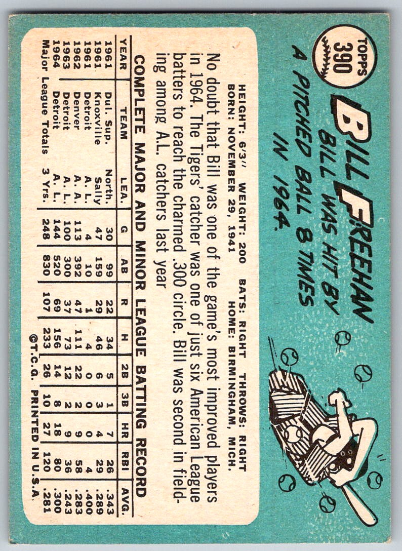 1965 Topps Bill Freehan #390 card back image