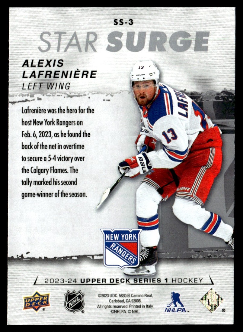 2023-24 Upper Deck Star Surge Alexis Lafreniere #SS-3 card back image