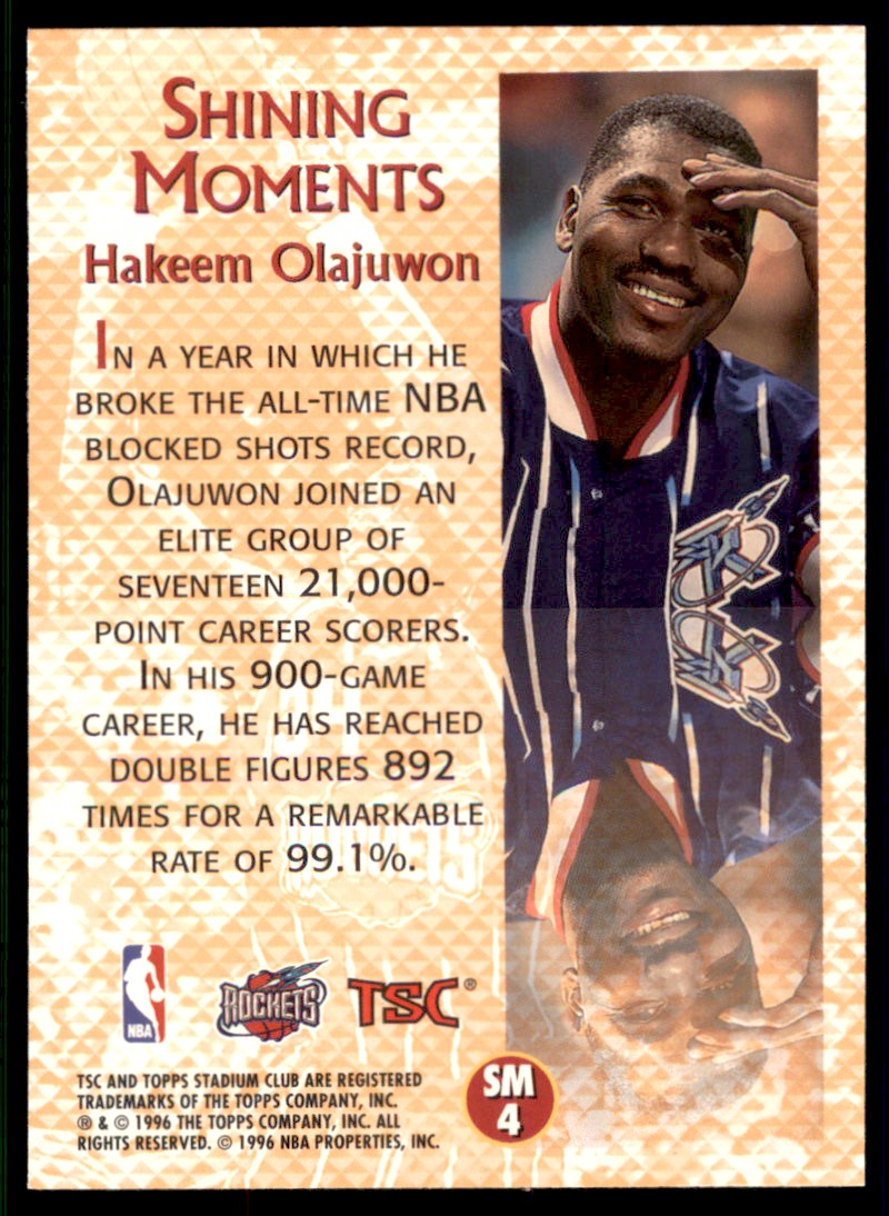 1997 Stadium Club Card Hakeem Olajuwon #4 card back image