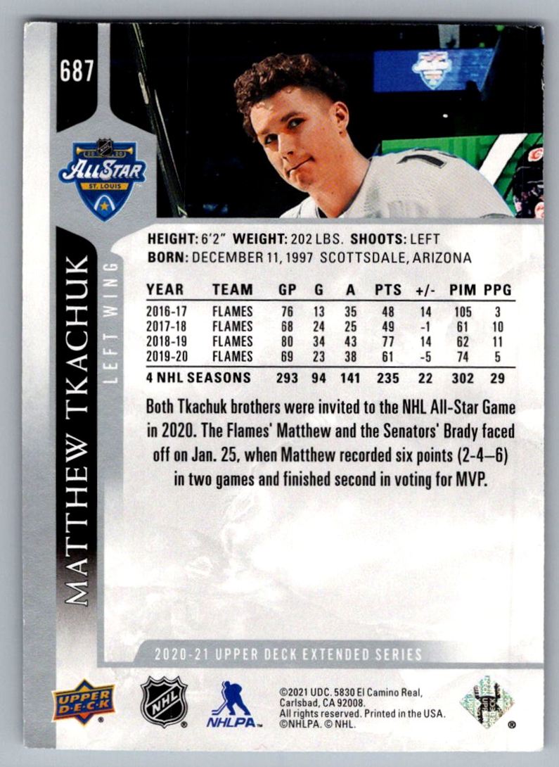 2021-22 Upper Deck The Cup Update 2020-21 Printing Plate Booklets Matthew Tkachuk #687 card back image