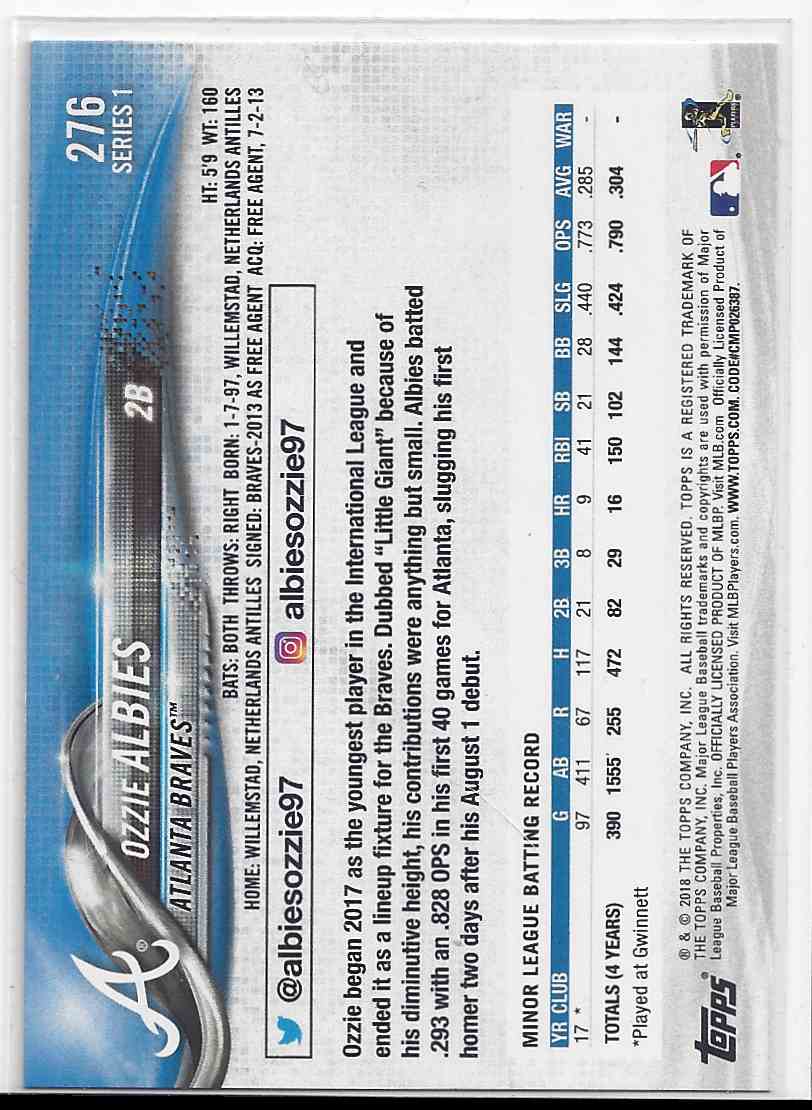 2018 Topps Series Ozzie Albies #276 card back image
