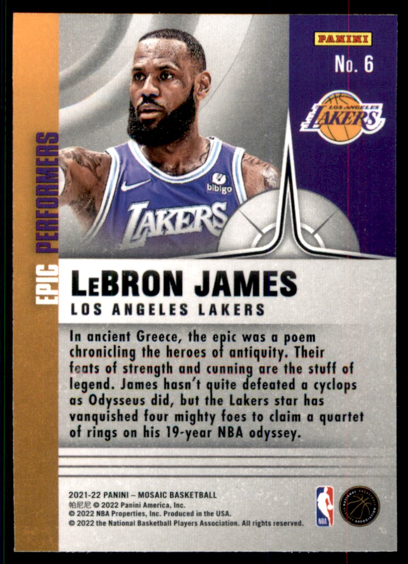2021-22 Panini Mosaic Epic Performers LeBron James #6 card back image