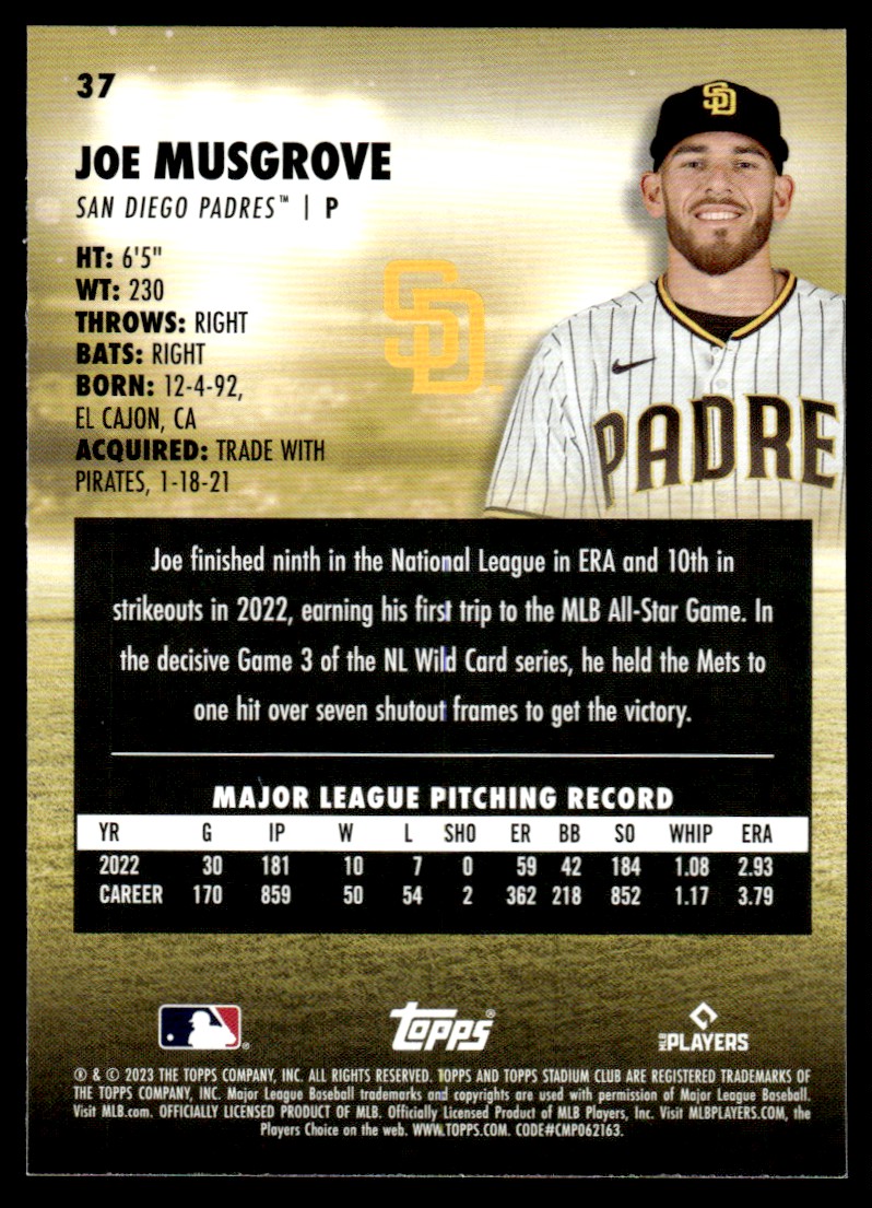 2023 Topps Stadium Club Joe Musgrove #37 card back image