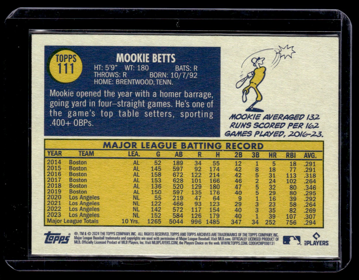 2024 Topps Archives Mookie Betts #111 card back image