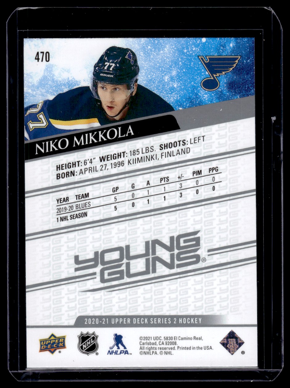 2020-21 Upper Deck Niko Mikkola #470 card back image