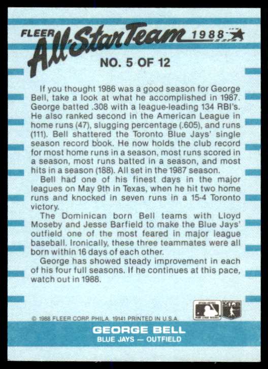 1988 Fleer All-Star Team George Bell #5 on Kronozio